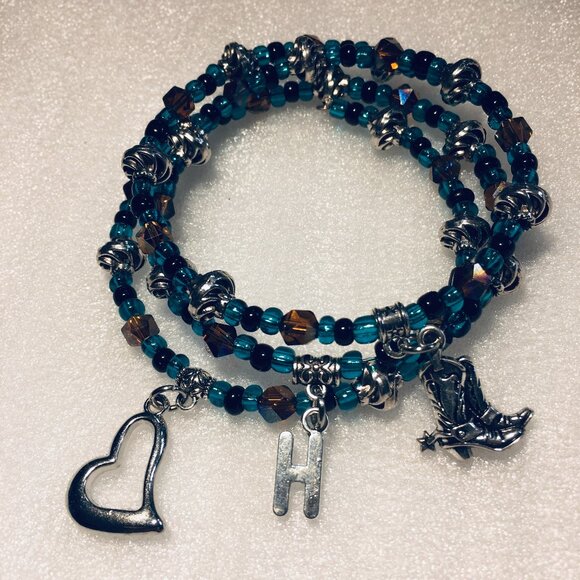 Triple-Wrap Western Bracelet – Turquoise, Amber & Silver with Charms - Picture 2 of 2